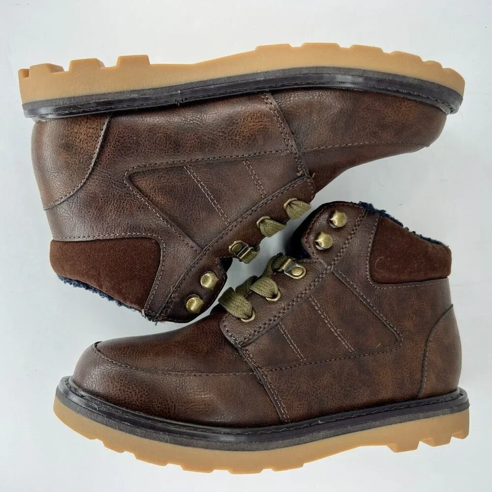Cat & Jack Girls 17730 Brown Faux Fur Lining Lace Up Bootie Size 3 Ankle Boots
